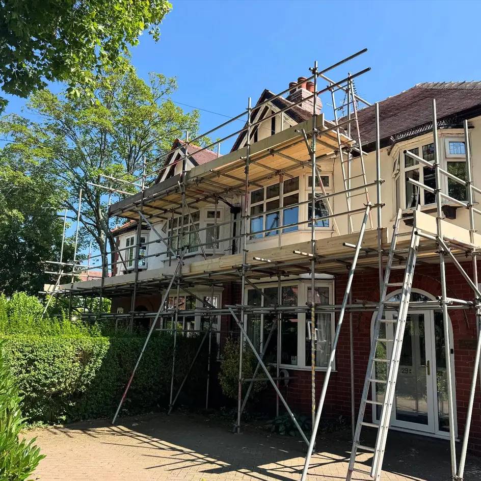 Access scaffolding around a detached house, put up by SBC Scaffolding, scaffolding contractors in Bolton